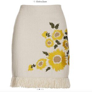 New S 4 Boston Proper Floral Embroidered Raffia Fringe Mini Skirt Beige Black